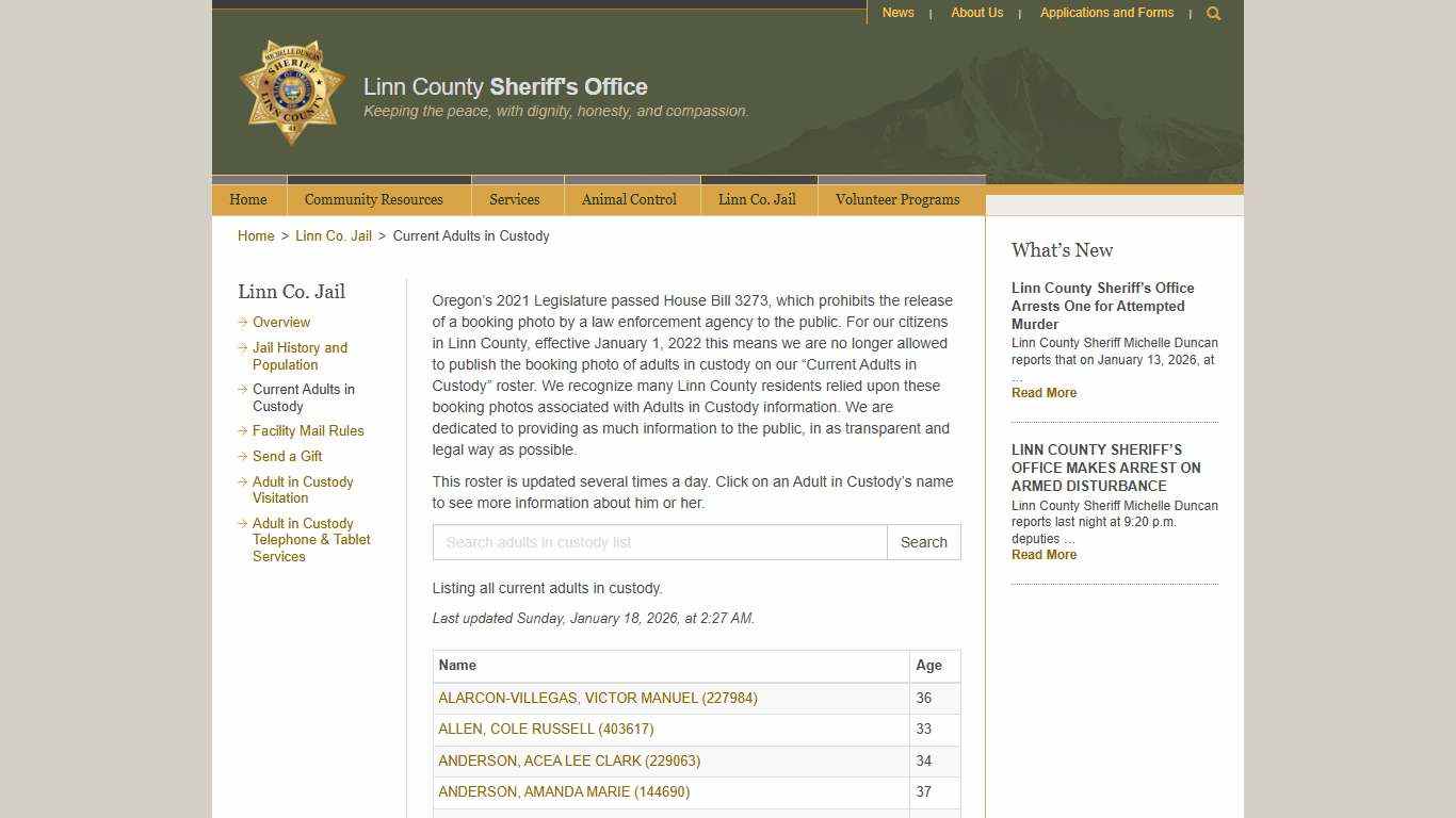 Current Adults in Custody - Linn County Sheriff's Office